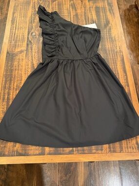 One-Shoulder Black Ruffle Cocktail Dress